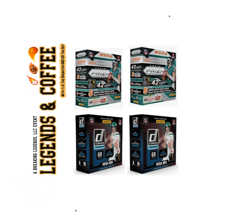 BRT - 575 - (4) BOX PYT BREAK: (2) 2024 Prizm Mega Boxes (2) 2024 Donruss Mega Boxes - Look for autos, SSPs & more!!