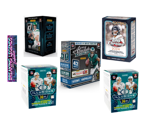 BRE - 103 - (5) BOX BREAK: (2) 2024 Illusions Blasters, (1) 2024 Absolute Mega Box, (1) Donruss Winter Blaster, (1) 2024 Topps Chrome Blaster Box