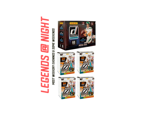 BRF - 178 - 5 BOX 2024 PYT - (1) DonRuss Mega (Blue Scope Optic Previews) (4) 2024 Zenith Blasters - Look for autos, mems and SSPs!!!