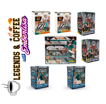 BRE-LC- 109 - (7) BOX PYT BREAK: (2) 2024 Mosaic Football Blasters, (2) 2024 Zenith football blasters, (2) Absolute Football  Blasters, (1) 2024 Prizm Mega- Hunt for SSPs and more!!