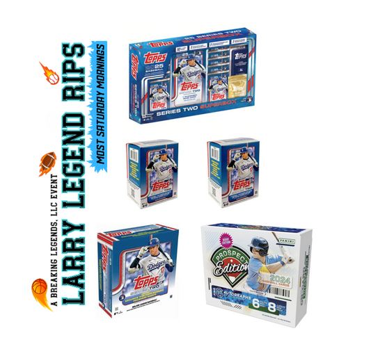 BRL - (5) PYT BASEBALL BRL: - (1) 2025 Topps Series II Baseball Mega (2) 2025 Topps Series II Baseball Blasters (1) 2025 Topps Series II Baseball Superbox & (1) 2024 Prospect Hobbie Box!!