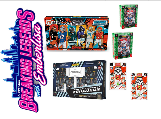 BRE 236 10.15 (6) Box Break:  (2) 2025 Donruss Holiday tins (1) 2025 Absolute Calendar (1) 2025 Revolutions Box (2) 2025 Mosaic holiday box