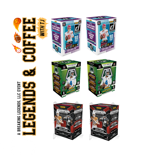 BRB - 11141 - (6) BOX PYT BREAK - (2) 2025 Mosaic Football Blaster Boxes (2) 2025 Donruss Football Blaster & (2) 2025 Prizm Football Draft Pick Hobby Blasters! Hunt rooks & SSPs! - T