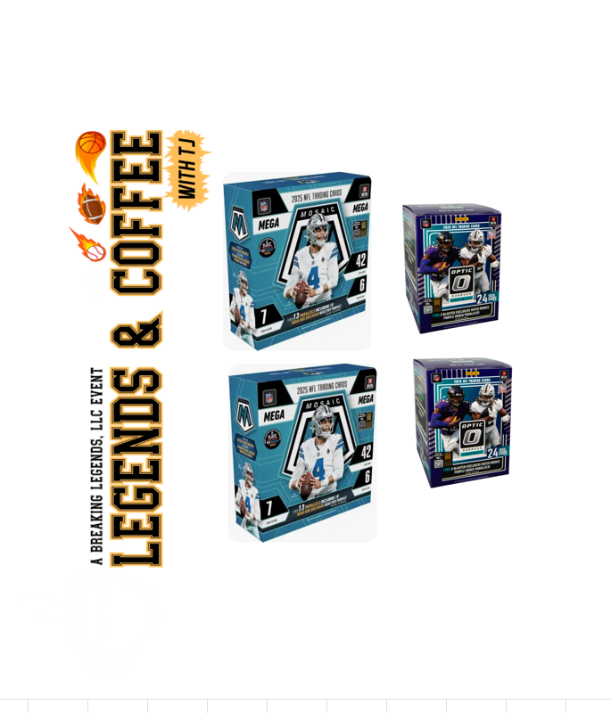 BRB - 2851 - (4) BOX PYT BREAK - (2) 2025 Mosaic Megas & (2) 2025 Donruss Optic Blasters! Hunt rooks & SSPs! - T