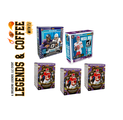 BRB - 22221 - (5) BOX PYT BREAK - (1) 2025 Donruss Optic Mega (1) 2025 Donruss Football Mega & (3) 2025 Select Football Blasters! Hunt rooks & SSPs! - T